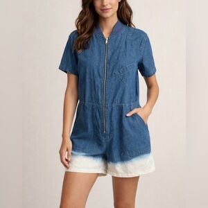 Blue Denim Short Sleeve Oversized Jumpsuit